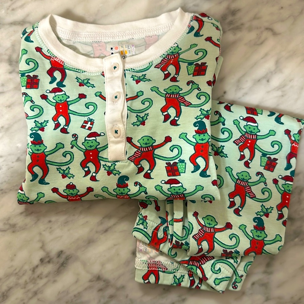 EUC Roller Rabbit Toddler Monkey Holiday Pajamas, Sz 2